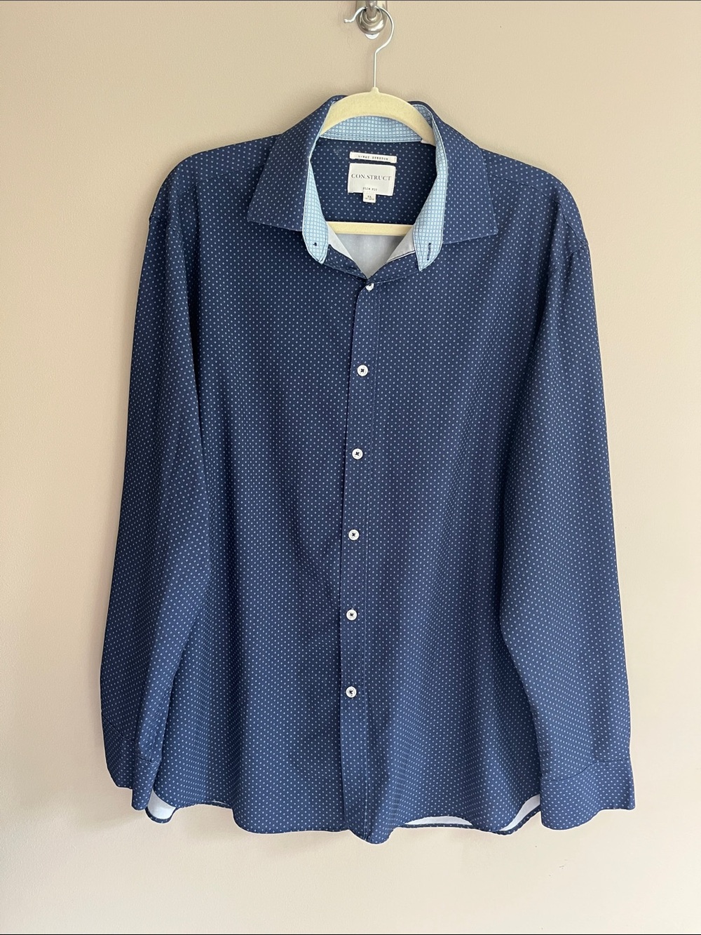 CON.STRUCT Slim Fit 4 Stretch Navy Button-Down Dress Shirt size XL